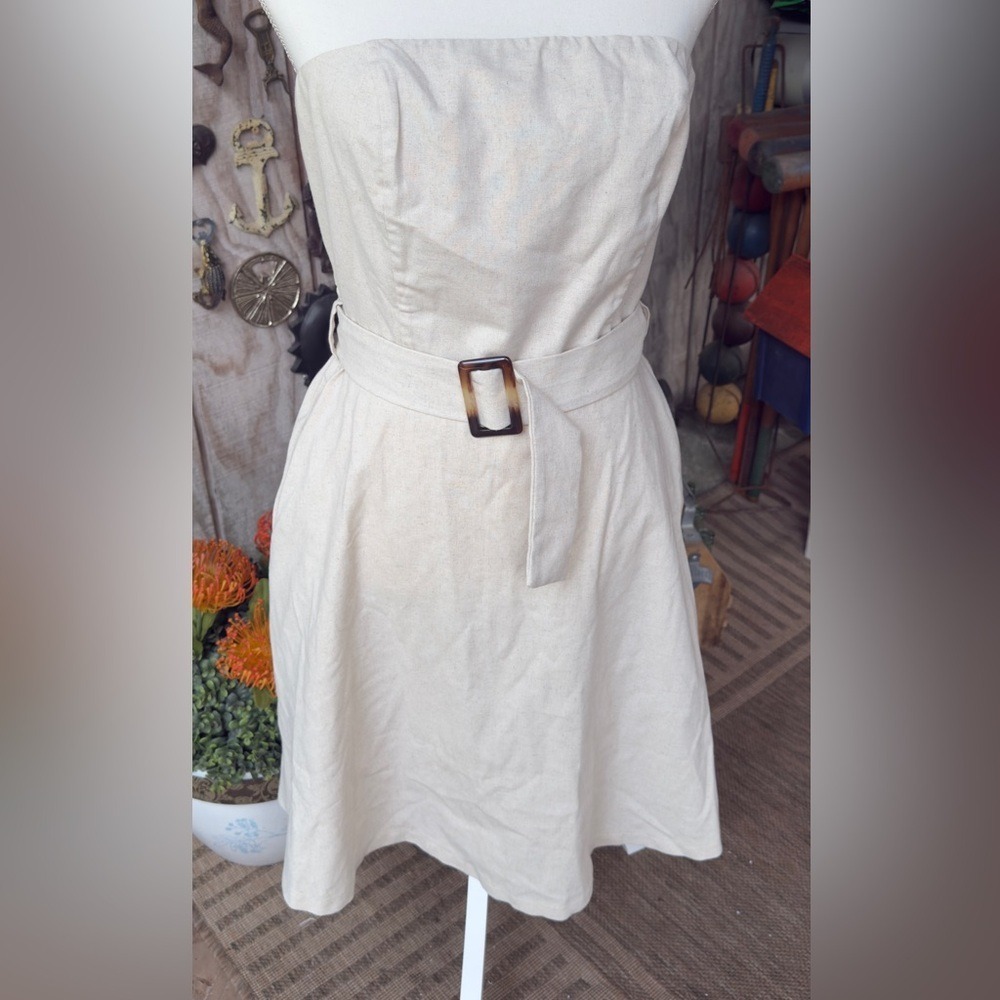 Monteau‎ Cream Sleeveless Midi Dress with Tortoiseshell Buckle